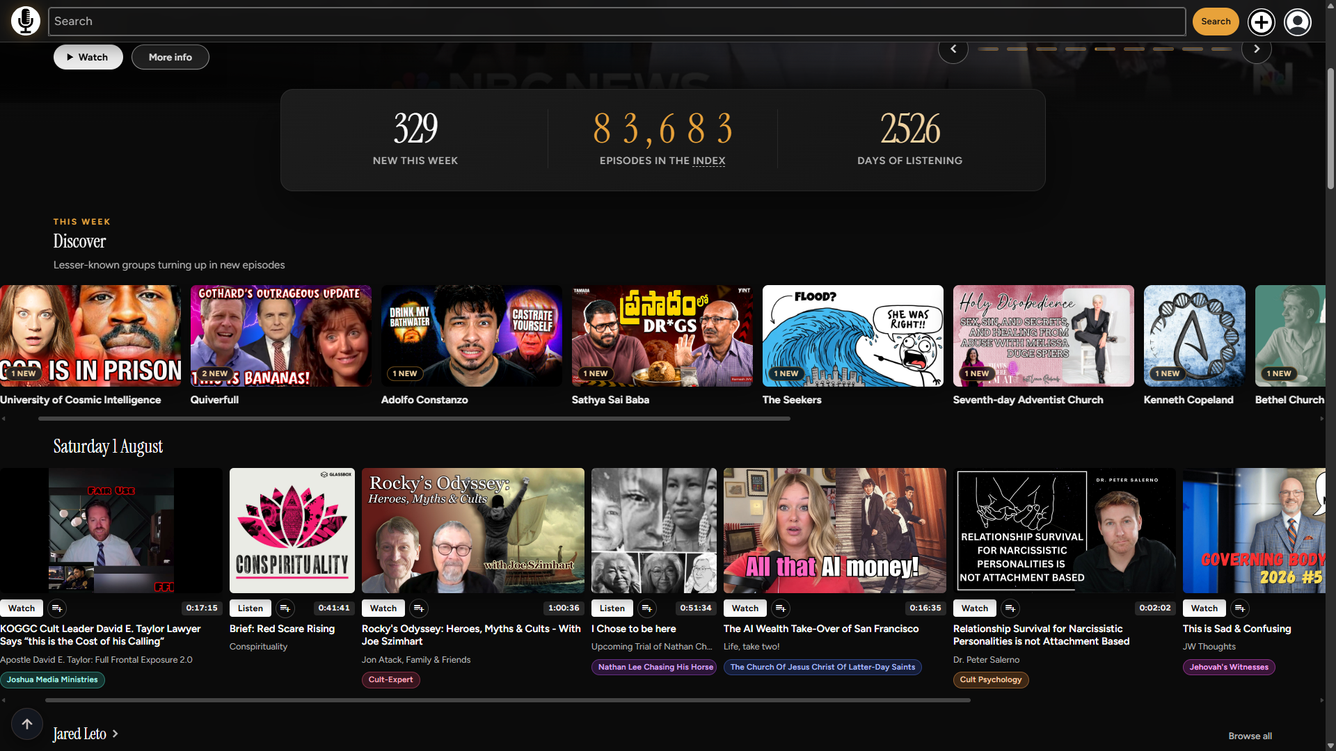 CultPodcasts day rails and Discover shelf